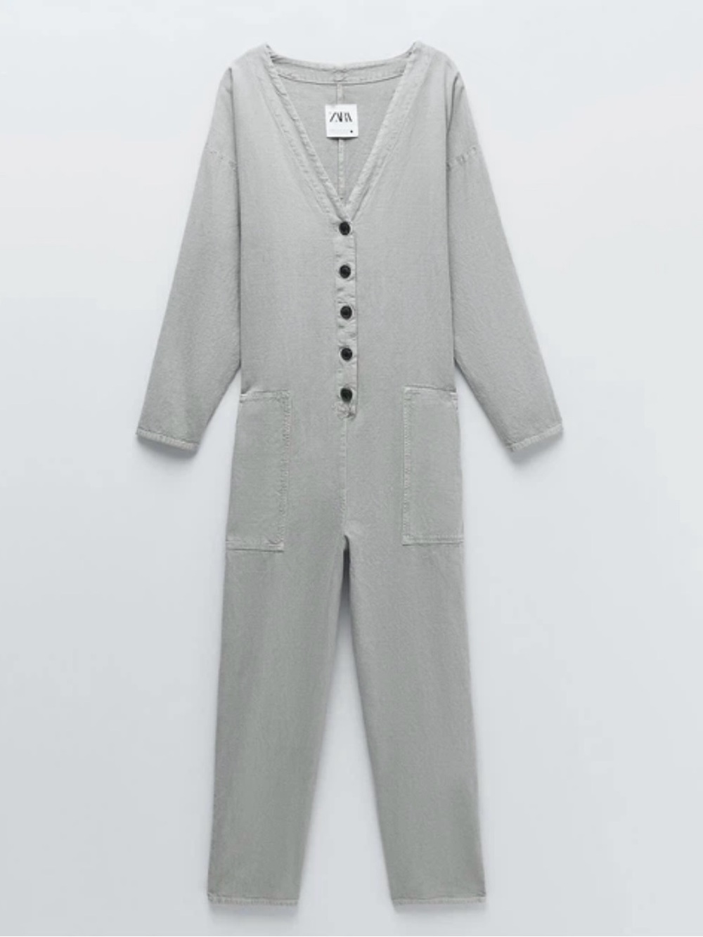 Zara Gray Button-Up Jumpsuit